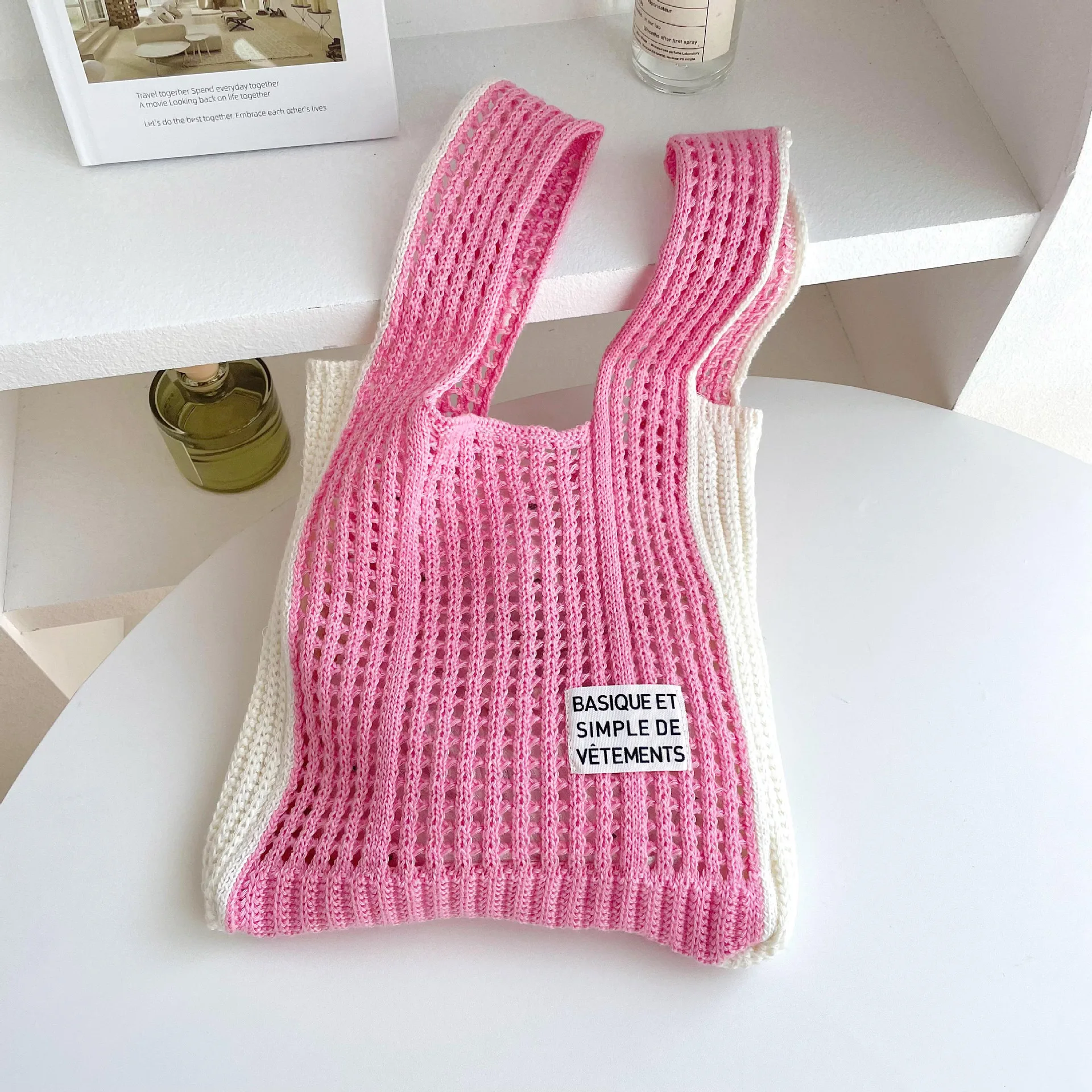 Mix Contrast Color Women's Knit 2023 New Trend Bag Cute Korean Style Y2K Summer Soft Hollow Out Handbag Wholesale Free Shipping