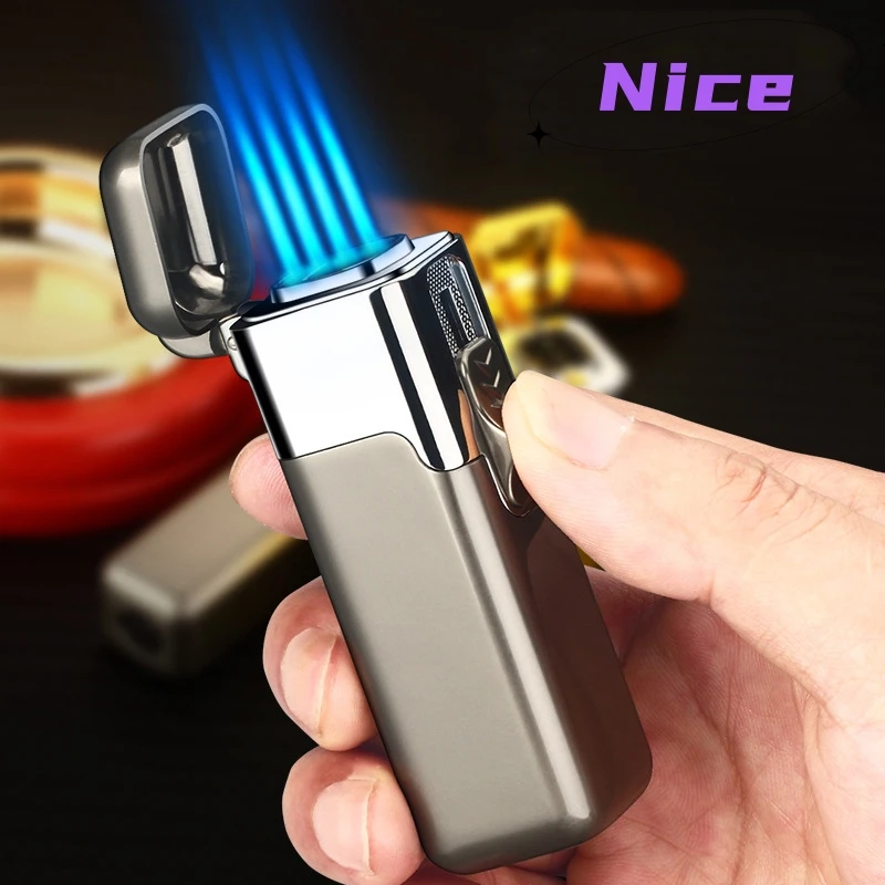 

Gas Lighter, Metal Windproof Portable Blue Flame Butane Gas Lighter, Blue Flame Turbocharged High-power Cigar Lighter Men's Gift