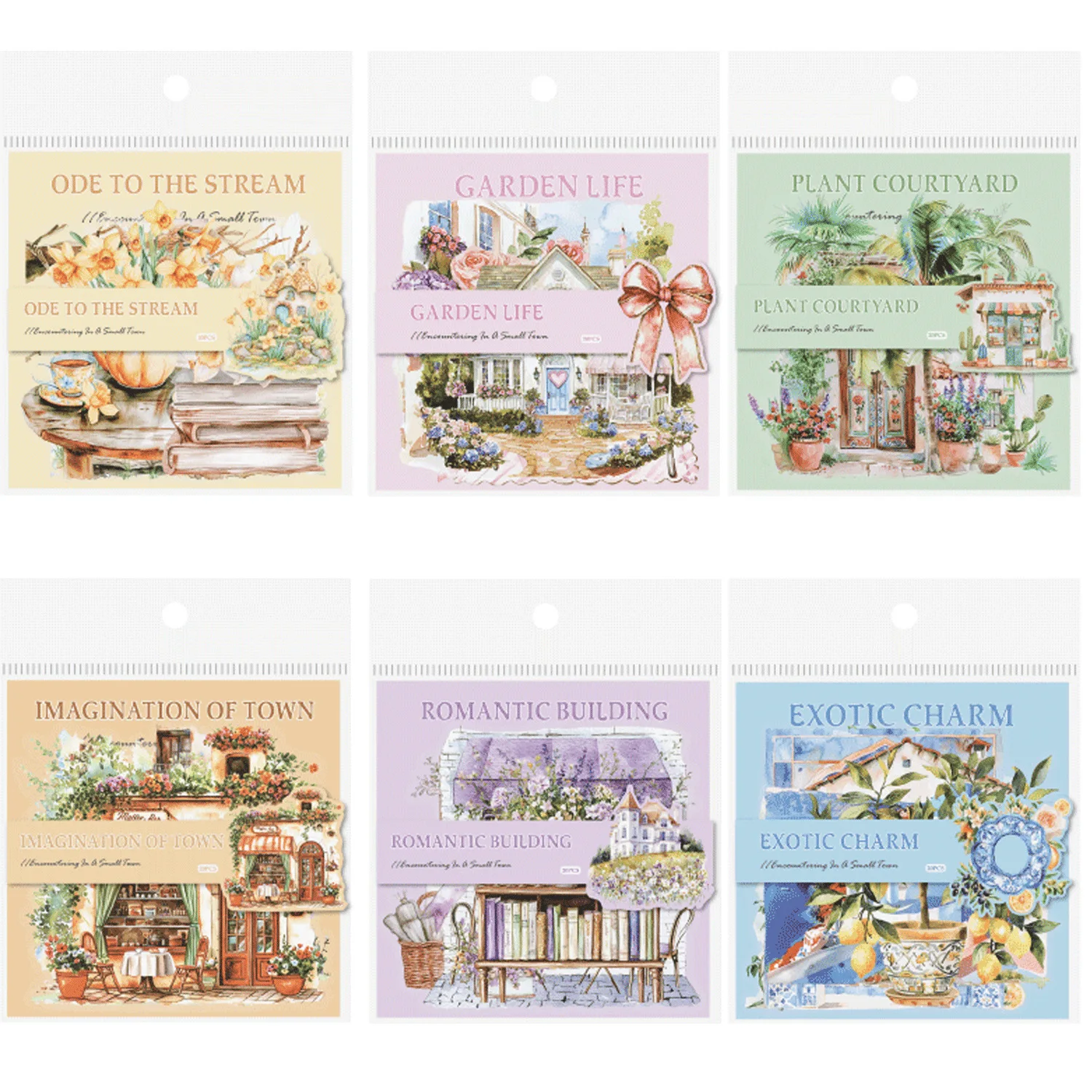 Forest Small Town Series 20Pcs Aesthetic PET Stickers Waterproof Vintage Building Scenery for Journals Planners Scrapbooking