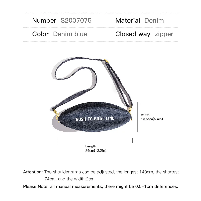 Maden Vintage Jeans Shoulder Bag Unisex Letter Rugby Sling Bags Large Capacity Designer Handbags Female Crossbody Accessories