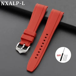 Enhanced Rubber Strap Silicone Watch Band - Waterproof Sport Bracelet with Curved End Design - 22mm (Red)