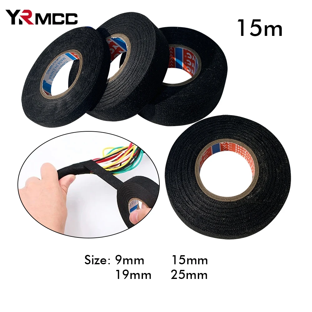 Car Adhesive Tape 15M Car Cable Harness Fabric Heat-resistant Flame Retardant for Wiring Loom Protection