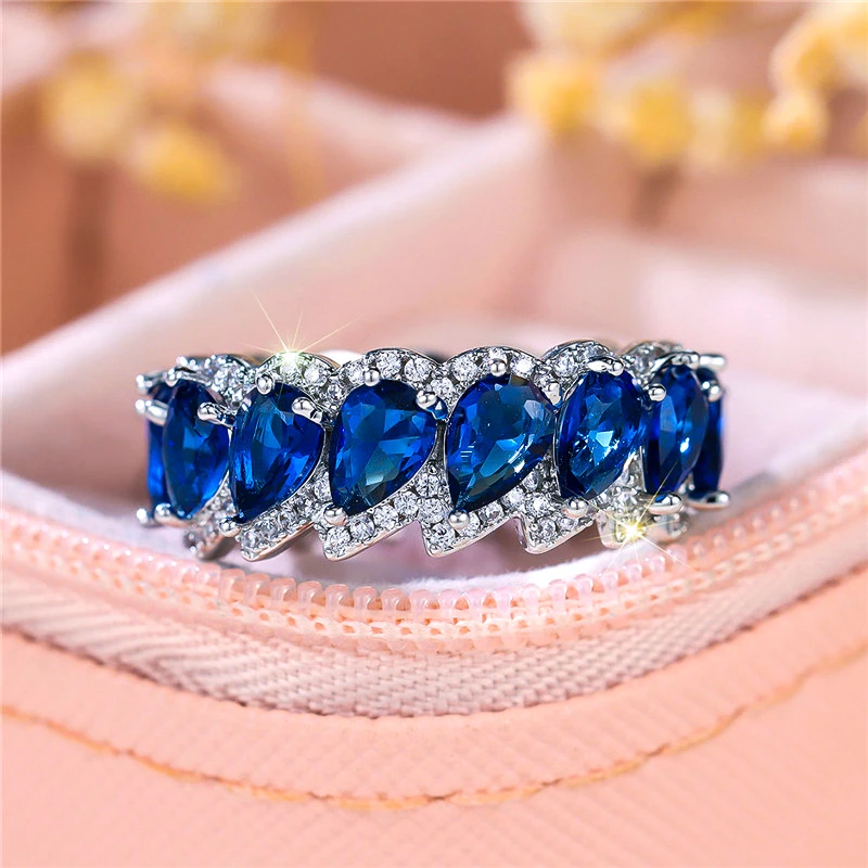 Luxury Female Blue Zircon Stone Water Drop Engagement Ring Silver Color  Summer Wedding Jewelry For Women - AliExpress