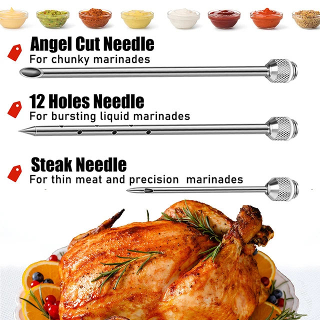Rozsdamentes Acél Hús Pác Befecskendező Készlet Élelmiszer -Minőségű Grill Pulyka Bbq Fűszeres Mártás Ízű Tű Főzési Fecskendő Tartozék - Image 4