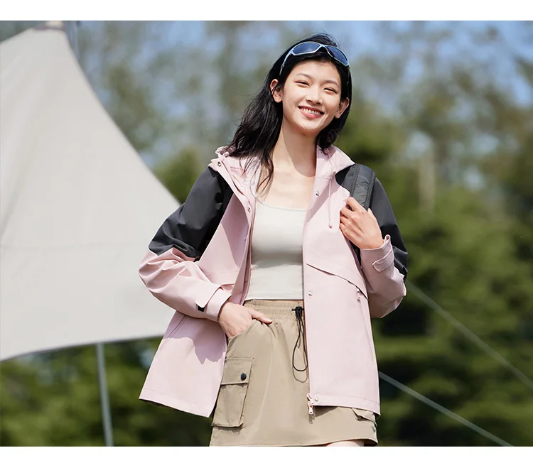 Jacket Women Mid-Length Jacket Sleeves Loose-Fit Waterproof Oil-Resistant Stain-Resistant New Autumn Hooded Jacket