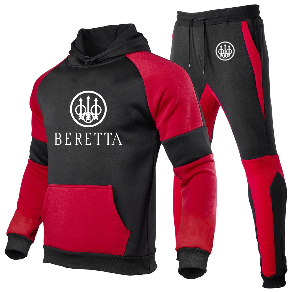 2023 Autumn BERETTA Print Men's Sweat Suit Set Tracksuit Outfit Full Sleeve Tops With Hood Outdoor Sport Wear Hooded+Sweatpants