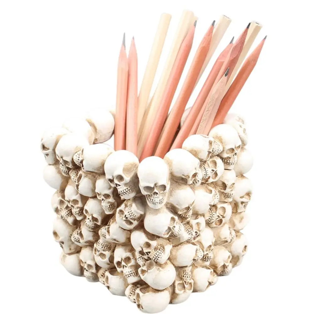 

Настольный ящик для хранения, подставка для ручек с черепом, держатель для карандашей, настольный органайзер, украшение для Хэллоуина, канцелярский держатель