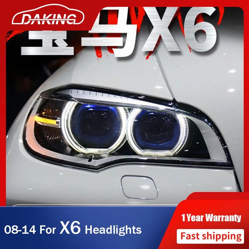 

Светодиодный льные светодиодные фары для BMW X6 2008-2014 E71, светодиодный няя Светодиодная лампа DRL, указатели поворота, биксеноновые линзы, ангельские глазки, автомобильные аксессуары