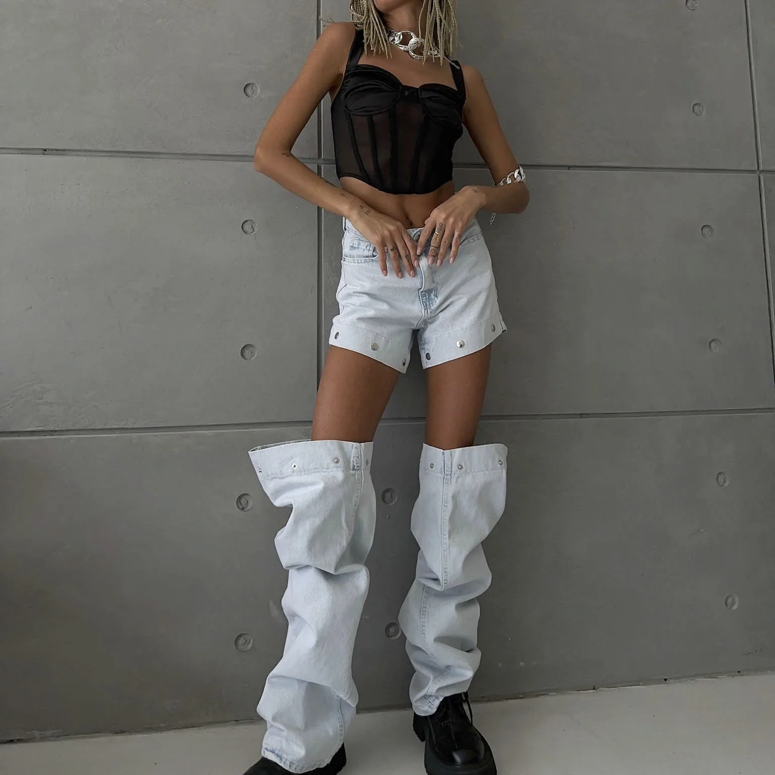 Detachable Women Jeans High Waist Zipper Fly Straight Denim Pants 2023 Summer High Street Cargo Pants Harajuku Y2K Style Capris