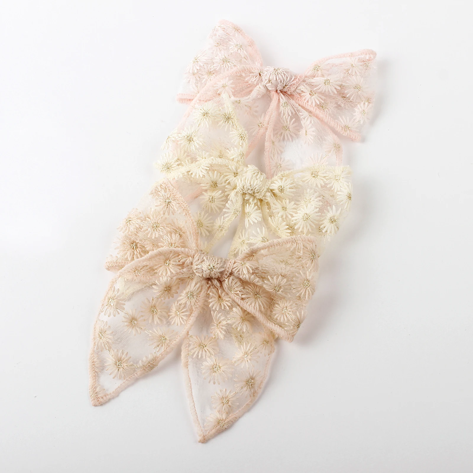 Kids Flower Embroidery Lace Bow Hair Clips 3pcs For Girls, hair accessories