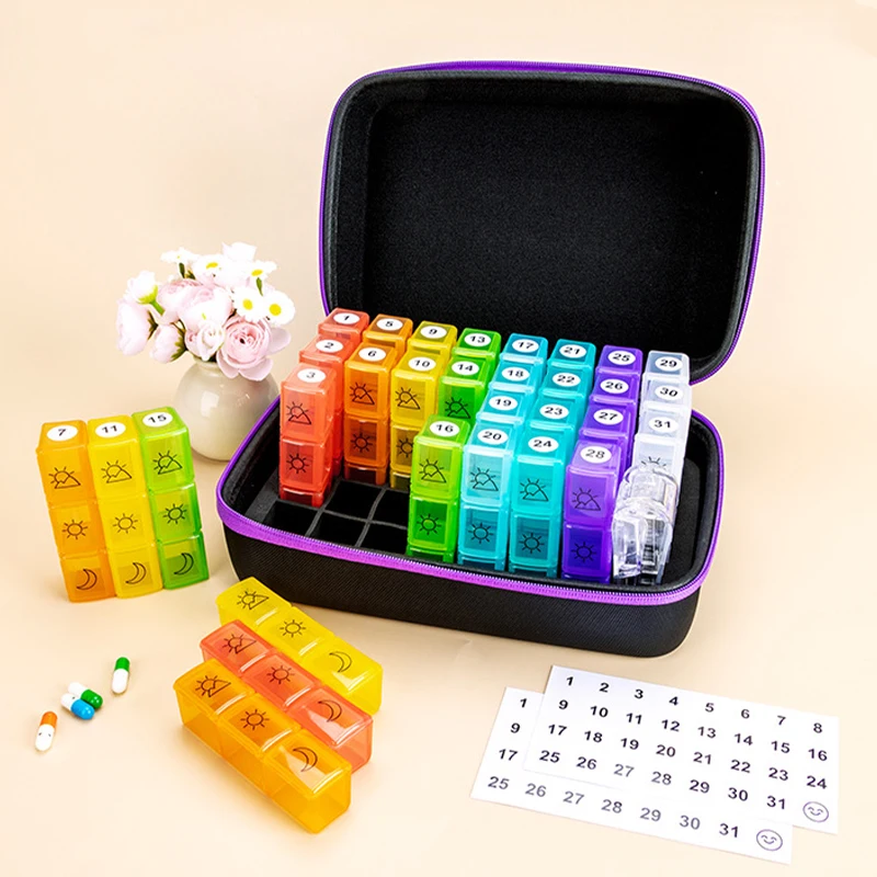 Monthly Pill Box Pill Storage Box Organiser 3 Times A Day Medicine Box w/ 32 Compartments to Hold Vitamin Pill