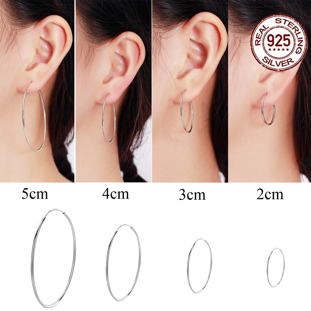 S925 Sterling Silver Hoop Earrings for Women Fine Birthday Party Jewelry