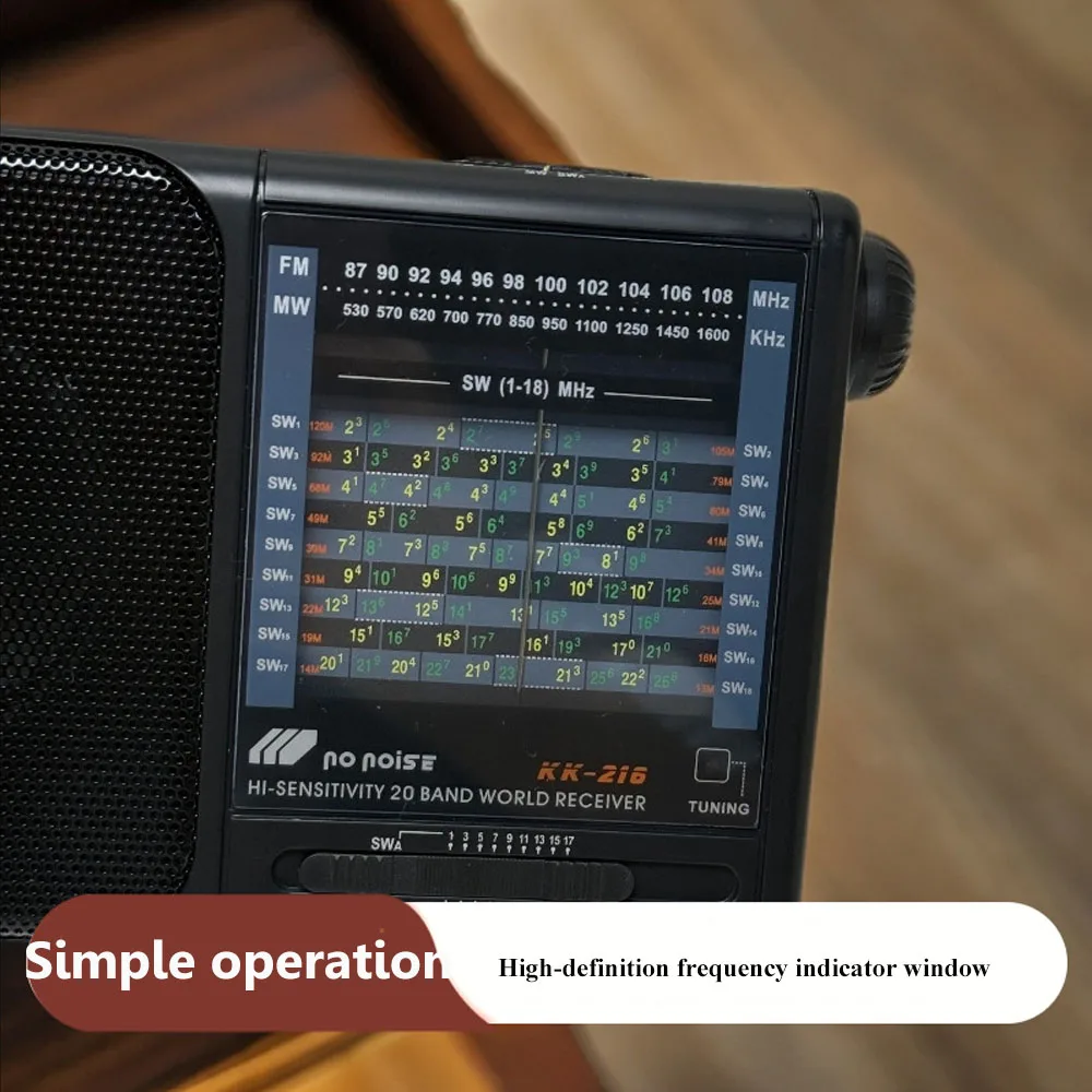 Mini Portable Full Band Radio High Sensitivity FM AM SW1-18 DSP Radios with HD Frequency Indicator Window Extra Long Antenna