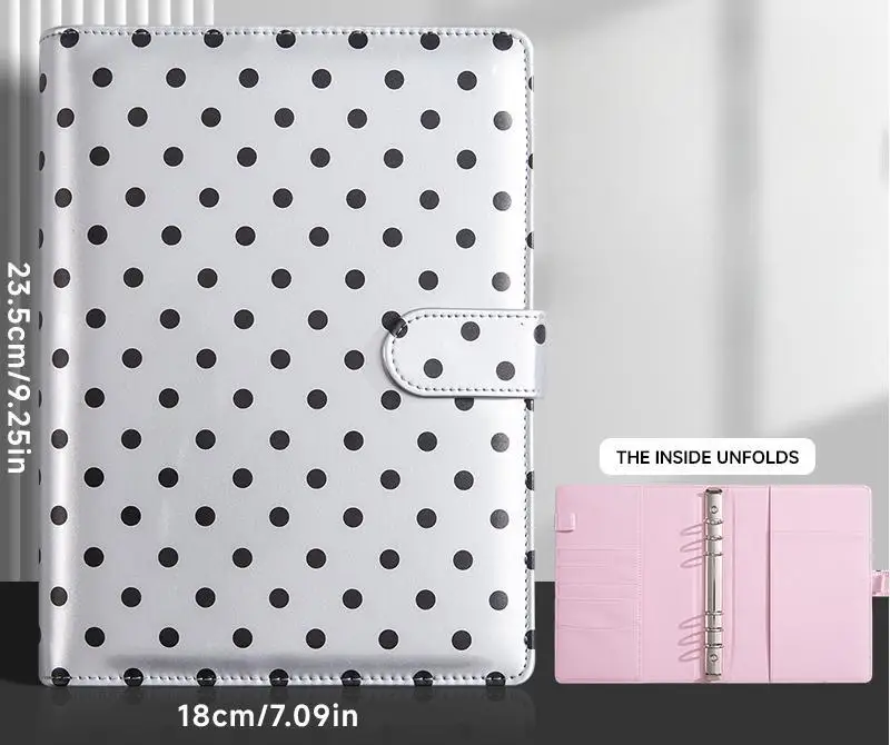 Compact PU Leather Binder Wallet with Magnetic Closure, Refillable 6-Ring Planner Cover