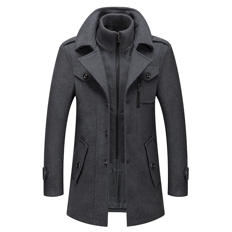 

2023 Woolen Coat Autumn Winter Cotton Thicken Wool Blends Jacket Coats High Quality Male Tops Windproof Warm Trench Overcoats