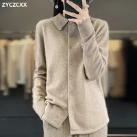 100% Mink Cashmere POLO Collar Women's Sweater Cardigan Solid Color Thick warm Cardigan Sweater For Women 2023 Autumn/Winter New 1