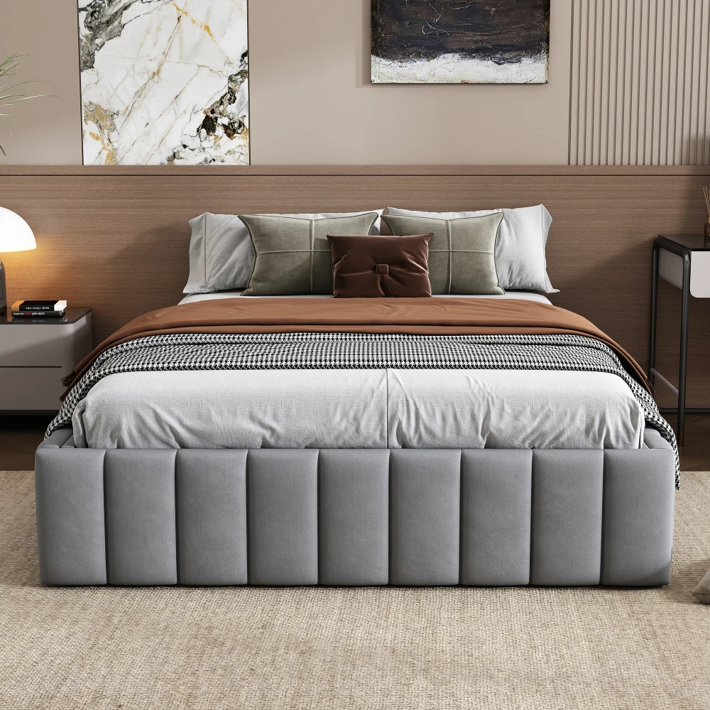 140 x 200 cm Polsterbett mit 4 Schubladen, Bettgestell, Doppelbett mit Gitter (ohne Matratze), ohne Kopfteil, minimalistisches Design – Detail 31