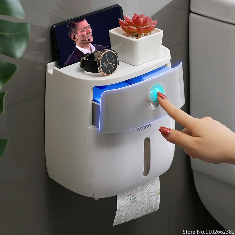 Portable Toilet Roll Paper Holder Plastic Waterproof Double Layer Paper Dispenser Toilet Storage Box Bathroom Accessories toilet paper holder