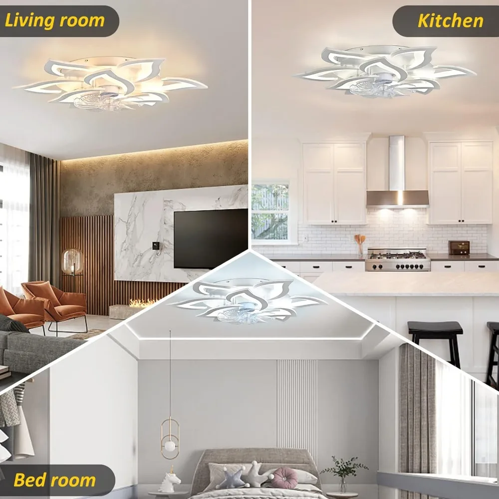 31.1-inch Ceiling Fans with Lights and Remote, Chandelier Ceiling Fans with 3 Color, 6 Speeds, Indoor Flush Mount