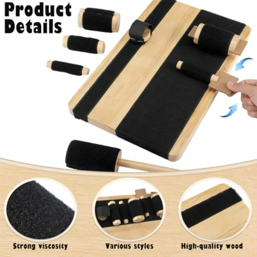 Hand Exercise Board with Hook and Loop Fasteners Hand Therapy Tool Equipment 14'' x 9'' Hook and Loop Exercise Board Solid Wood