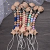 Baby Silicone Teether Pacifier Chain Bracelets Set Round Wooden Dummy Holder Clip For Baby Teething Nipple Chain Nursing Toys 2