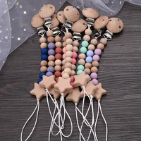 Baby Silicone Teether Pacifier Chain Bracelets Set Round Wooden Dummy Holder Clip For Baby Teething Nipple Chain Nursing Toys 2
