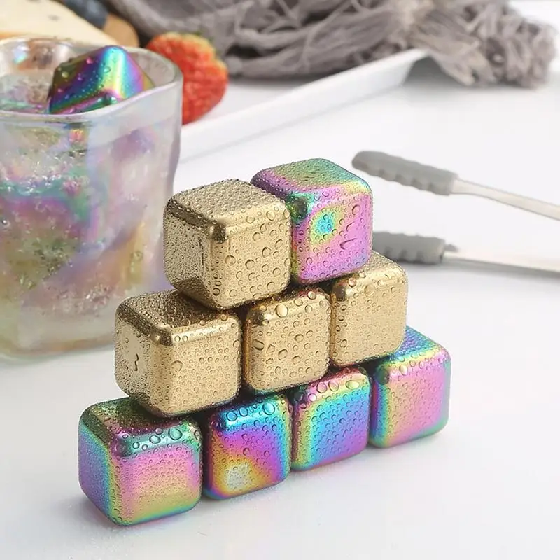 Stainless Steel Ice Cubes Reusable Chilling Stones For Whiskey Wine Colorful Vodka Wine Beer Cooler Chilling Rock Party Bar Tool