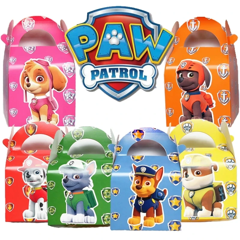 

6pcs Paw Patrol Candy Gift Paper Handle Bag Marshall Rubble Skye Rocky Theme Birthday Bags Party Favors Supplies Decorations