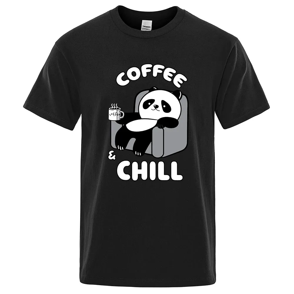 

Футболка мужская хлопковая оверсайз, милая рубашка с принтом панды, дышащая модная уличная одежда, кофейный и холодный цвета, в стиле хип-хоп, на лето