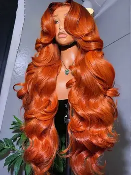 30 34 Inch Body Wave Human Hair Wigs 13x4 HD Lace Frontal Human Hair Wigs Ginger Orange Wet And Wavy Lace Front Wigs For Women 1