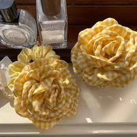 Women's Hair Claw Clip Checkered Yellow Rose Exquisite Grab Clip Hair Grab High End Korean Hair Accessory Flower Head Accessory