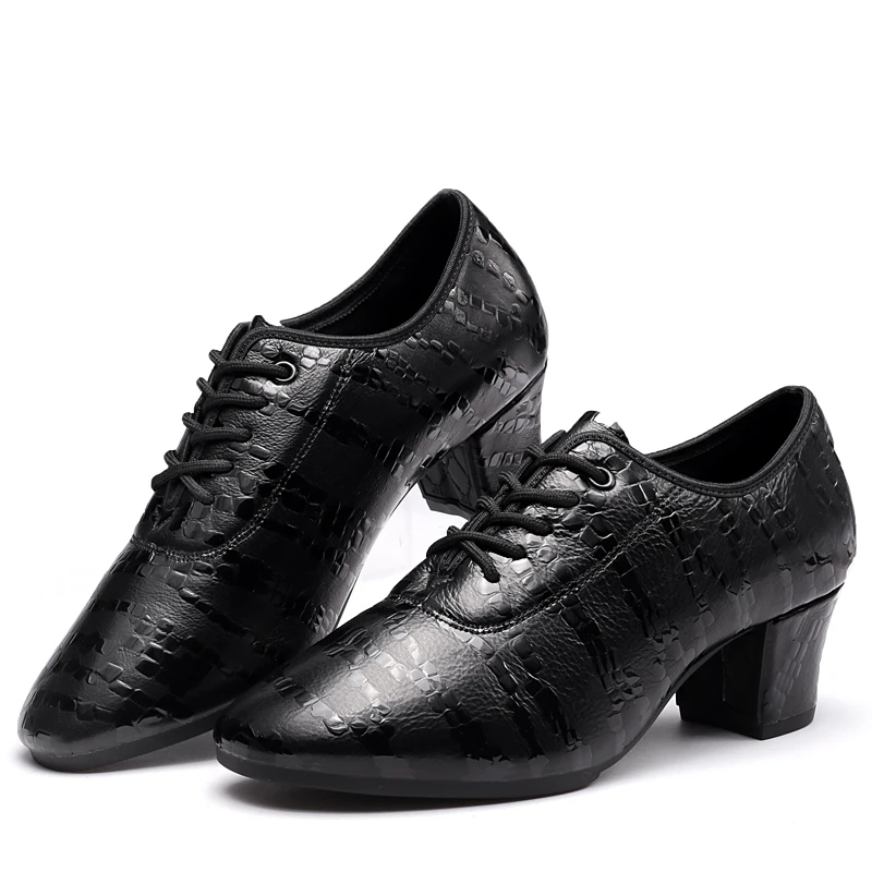 Women Water Grass Grain Leather Latin Dance Shoes Square Lace Round Toe Soft Soled Dance Shoes Breathable Social Dance Modern