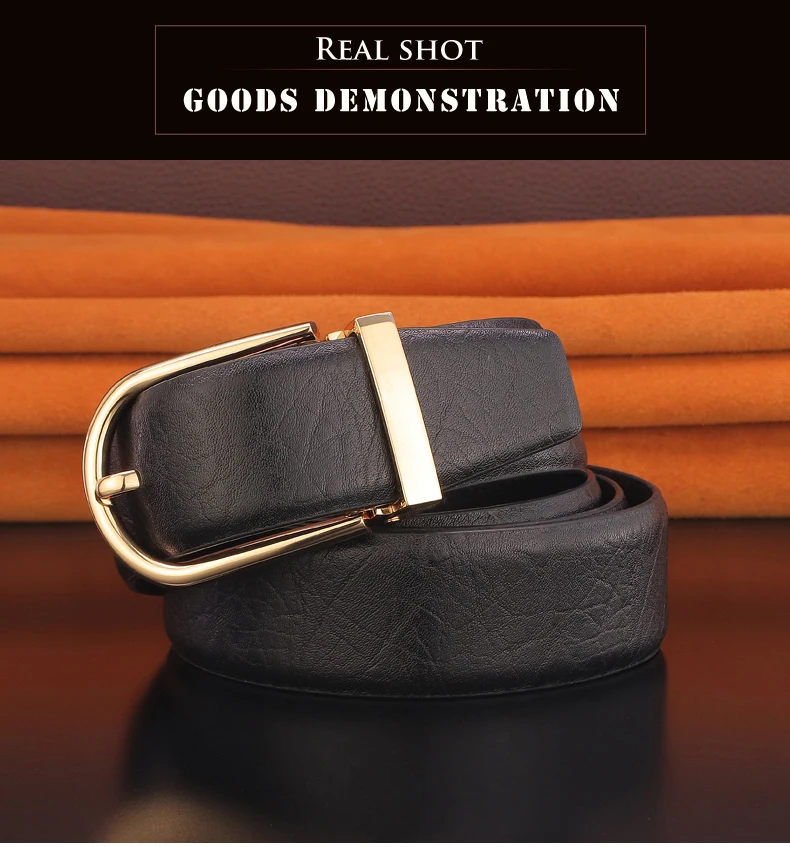 High Quality Classic pin buckle genuine leather belt men luxury brand Formal designer full grain leather cintos masculinos B559