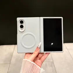 Premium PU Leather Magnetic Wireless Charging Case with Screen Protector for Samsung Galaxy Z Fold 8 (Gray)
