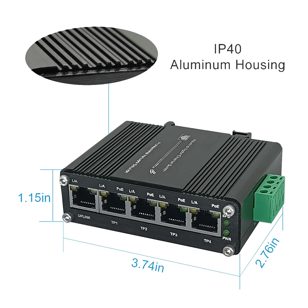 산업용 기가비트 이더넷 PoE+ 스위치 5포트 10/100/1000BASE-T 자동 MDI/MDI-X 하프/풀 듀플렉스 컴팩트 30W PoE 이더넷 스위치