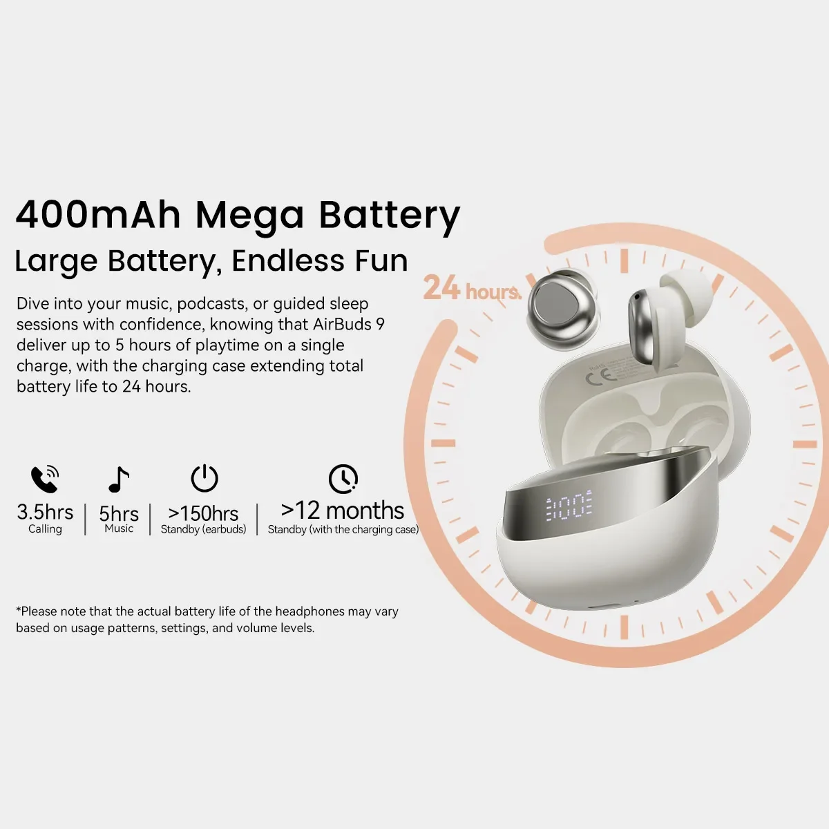 OSCAL Blackview AirBuds 9 Headset, TWS Wireless Earphones Touch Control Headphone, 400mAh Bluetooth 5.4 Heasets, LED Display