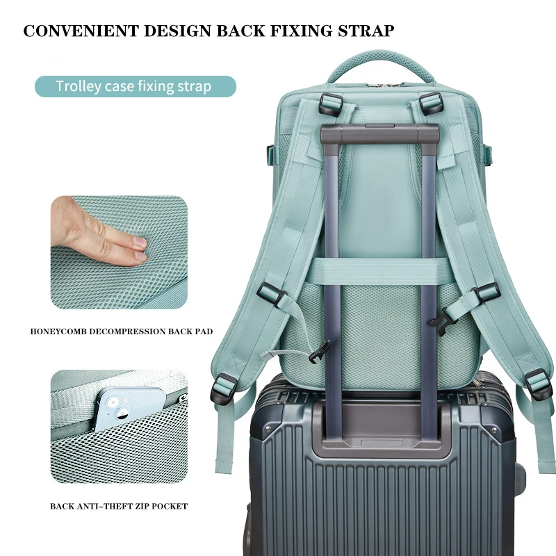 Buylor Women's Travel Backpack 15.6inch Large Capacity Multi-Function Suitcase USB Charging Schoolbag Short Distance Luggage Bag