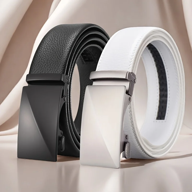 Herren-Taillengurte aus Leder für Hochzeiten/Geschäft, weißer Gürtel mit automatischer Schnalle für Herren, eleganter formeller Gürtel, Geschenk für Ehemann/Papa