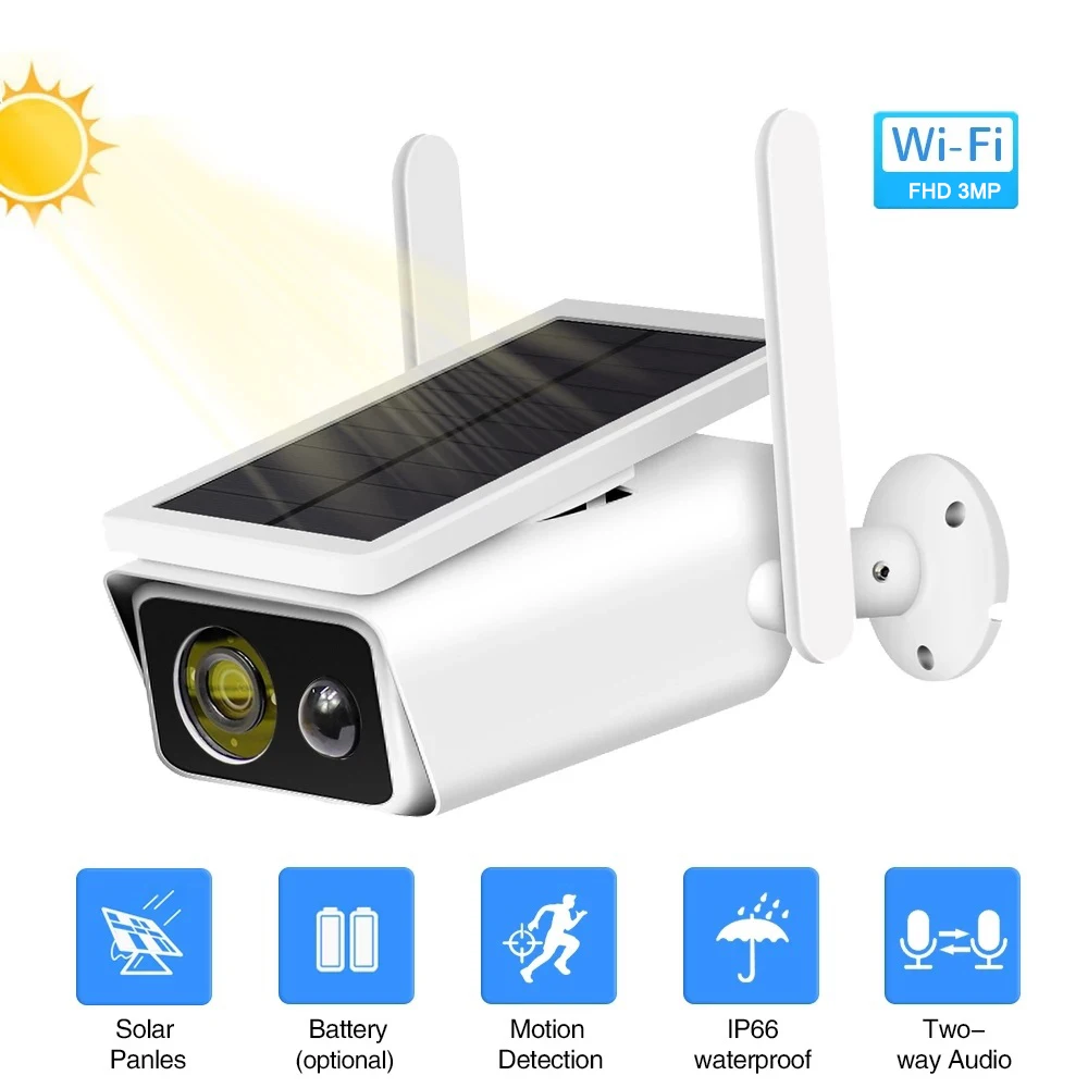 

3MP Solar Camera Wifi Surveillance Cam PIR Motion Detection Outdoor Wireless CCTV Waterproof IP Camera Battery Powered