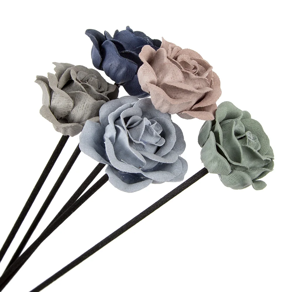 5 Colors Leather Velvet Artificial Flower Rattan Reed Fragrance Aroma Diffuser Refill Stick Diy Floral Home Decor Crafts 5PCS