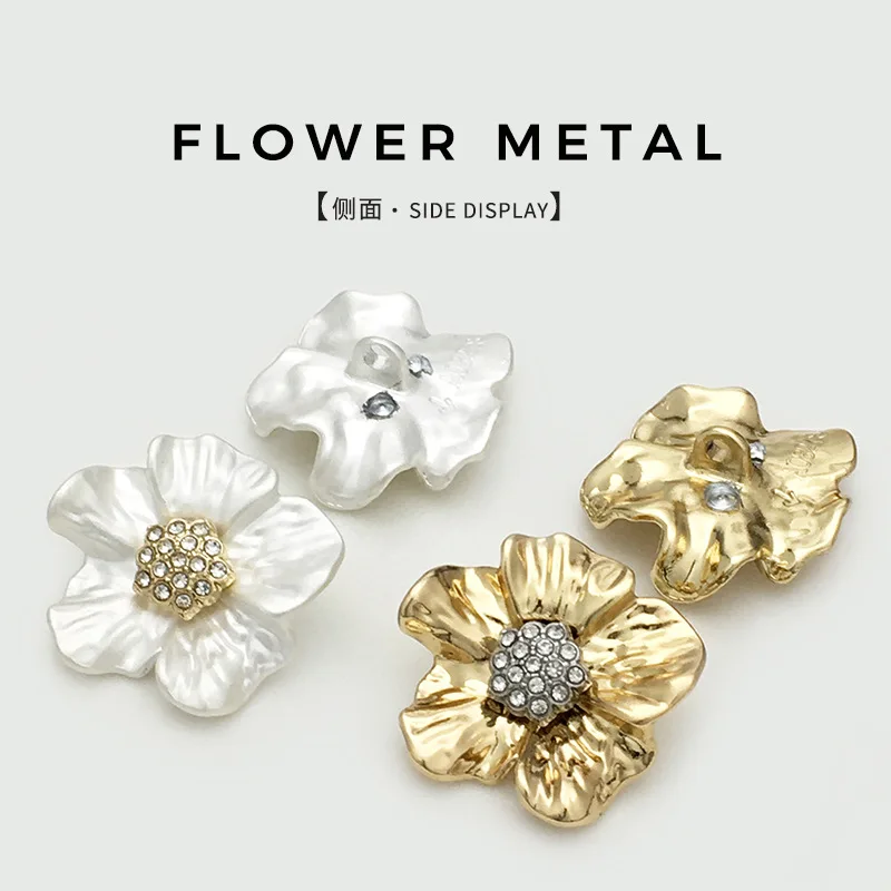 8 개/몫 23mm 하이 엔드 다이아몬드 박힌 꽃 금속 단추 정장 재킷 불규칙한 5 꽃잎 꽃 장식 단추 N930
