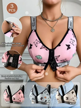 3pcs Women's Underwear Set, Multi-Color Front Closure Bra 1