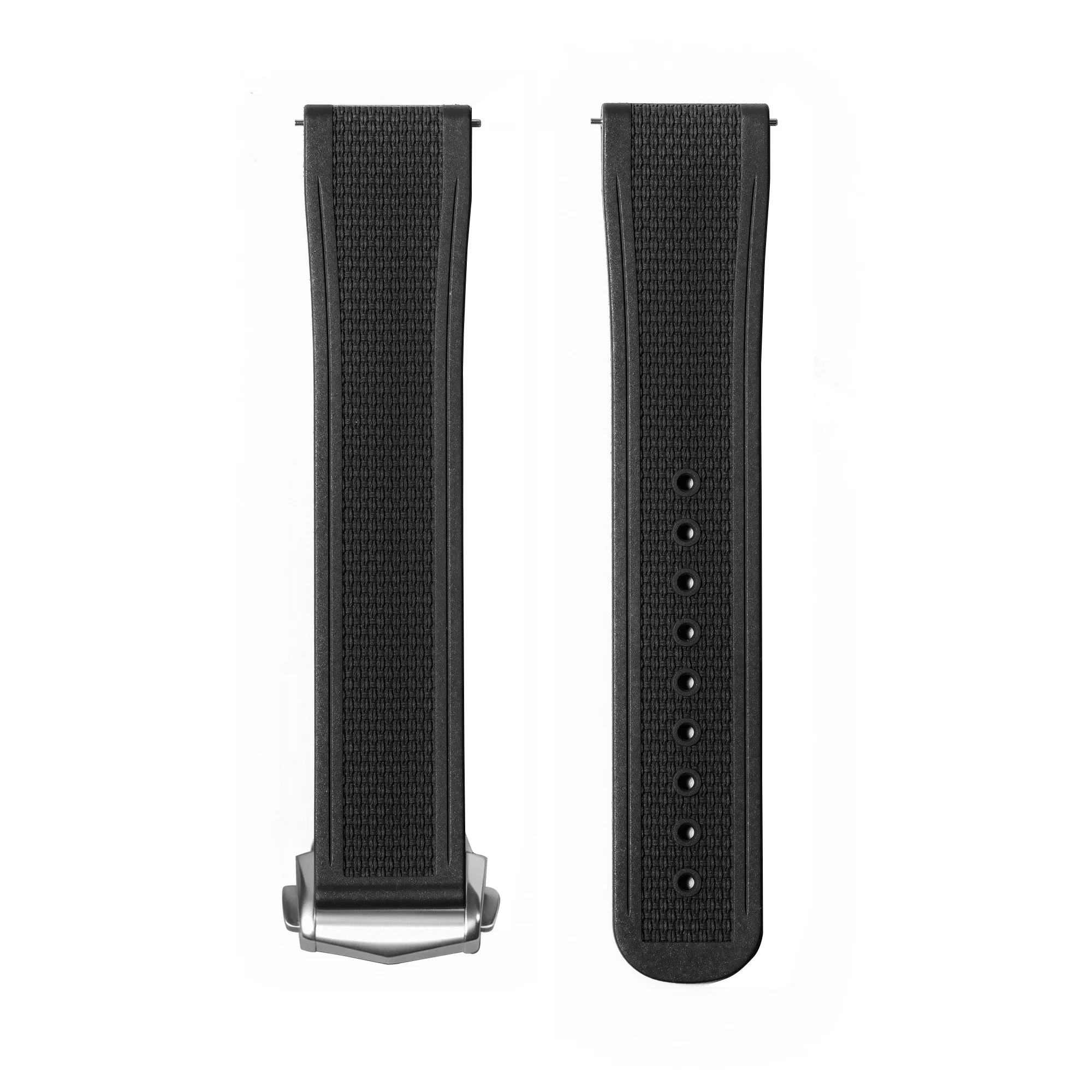 Deluxe FKM Rubber Watch Strap with Deployant Clasp - Dustproof & Sweat-proof
