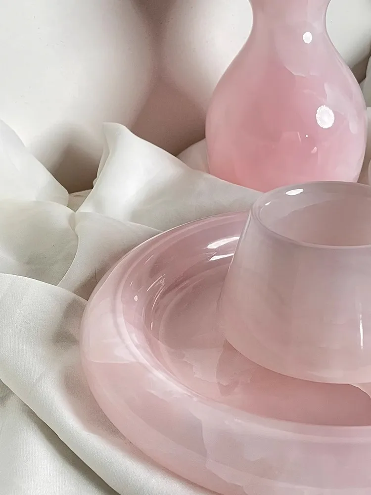 Modern Light Luxury Style Marble Round Tray ART Photographic Prop Living Room Decoration Perfume Jewelry Pink Storage Tray 3