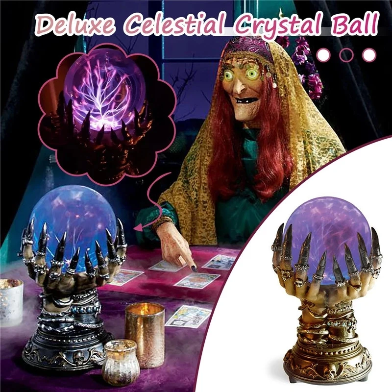 

Witch Crystal Ball Halloween Decor Glowing Crystal Ball Plasma Ball Deluxe Skull Finger Ball Spooky Fortune Telling Ball