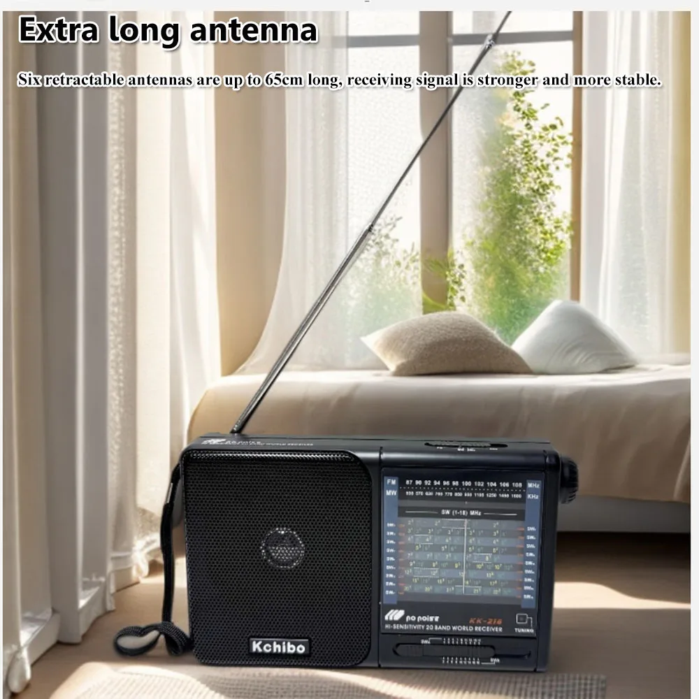 Mini Portable Full Band Radio High Sensitivity FM AM SW1-18 DSP Radios with HD Frequency Indicator Window Extra Long Antenna