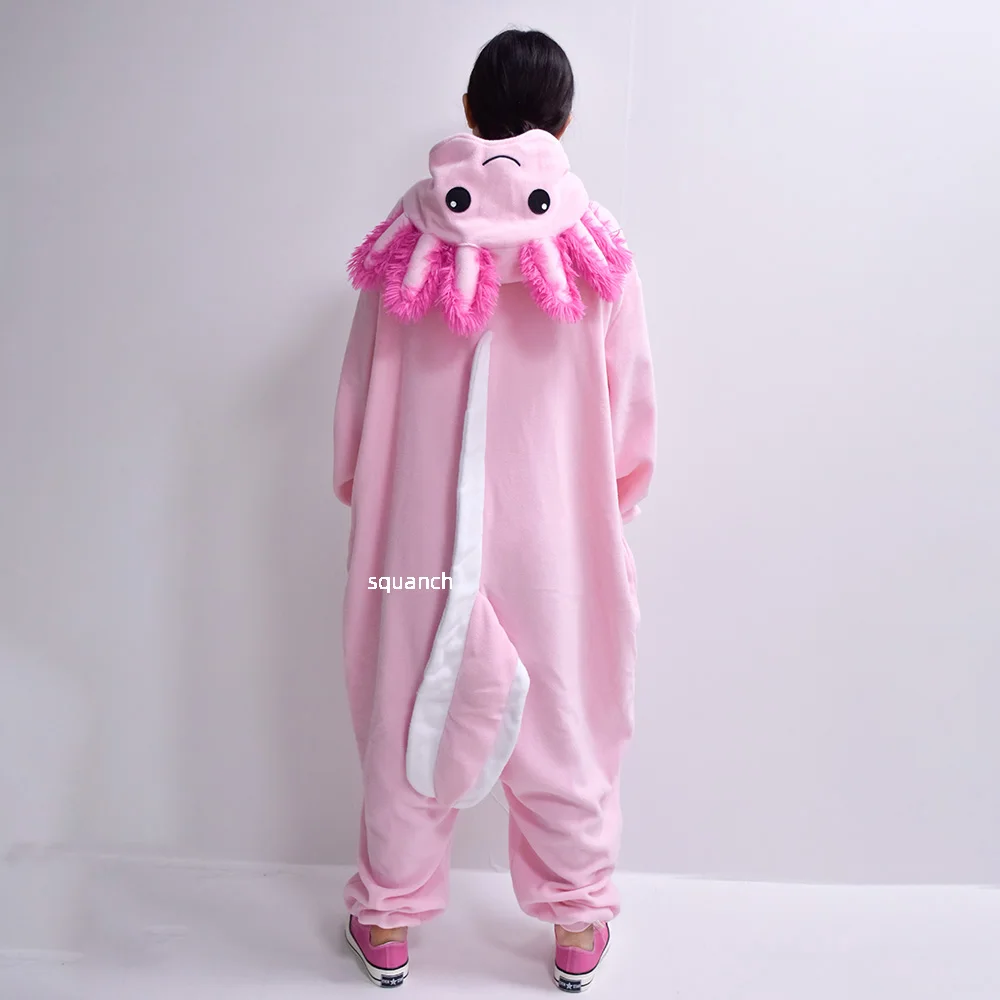 Couple Cute Onesies Halloween Salamander Pajama Black White Animal Kigurumis Women Men Cute Outfit Zipper Jumpsuit