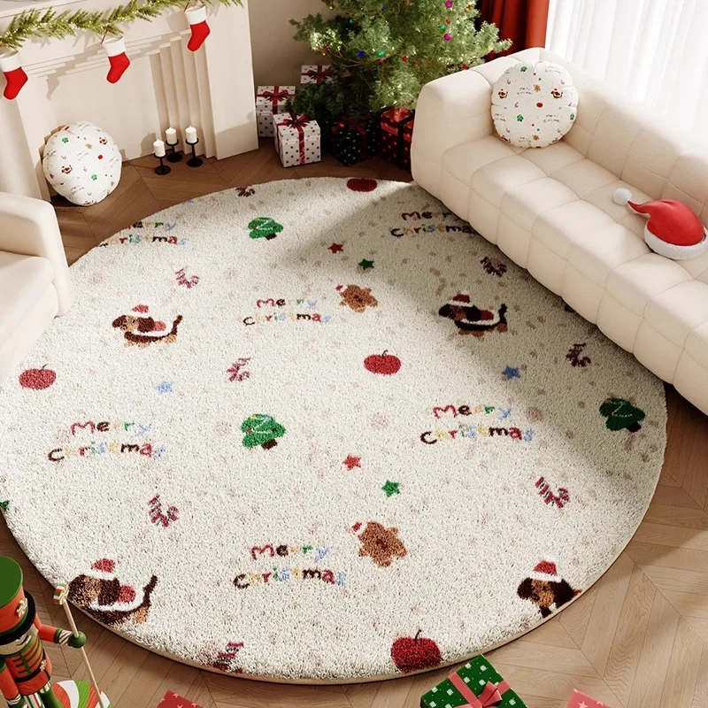 Retro Round Living Room Carpet Christmas Tree Snowflake Creative Design Bedroom Rug Holiday Home Decoration Cloackroom Mat Tapis