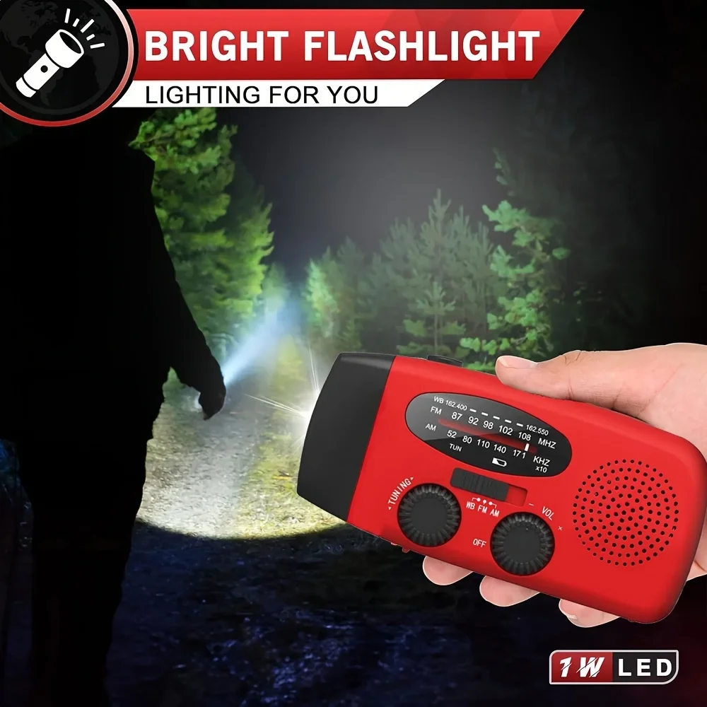 Emergency Hand Crank Radio with Solar/USB/Power Bank Compatible, AM/FM Portable, Survival for Camping, Emergencies, Outdoor
