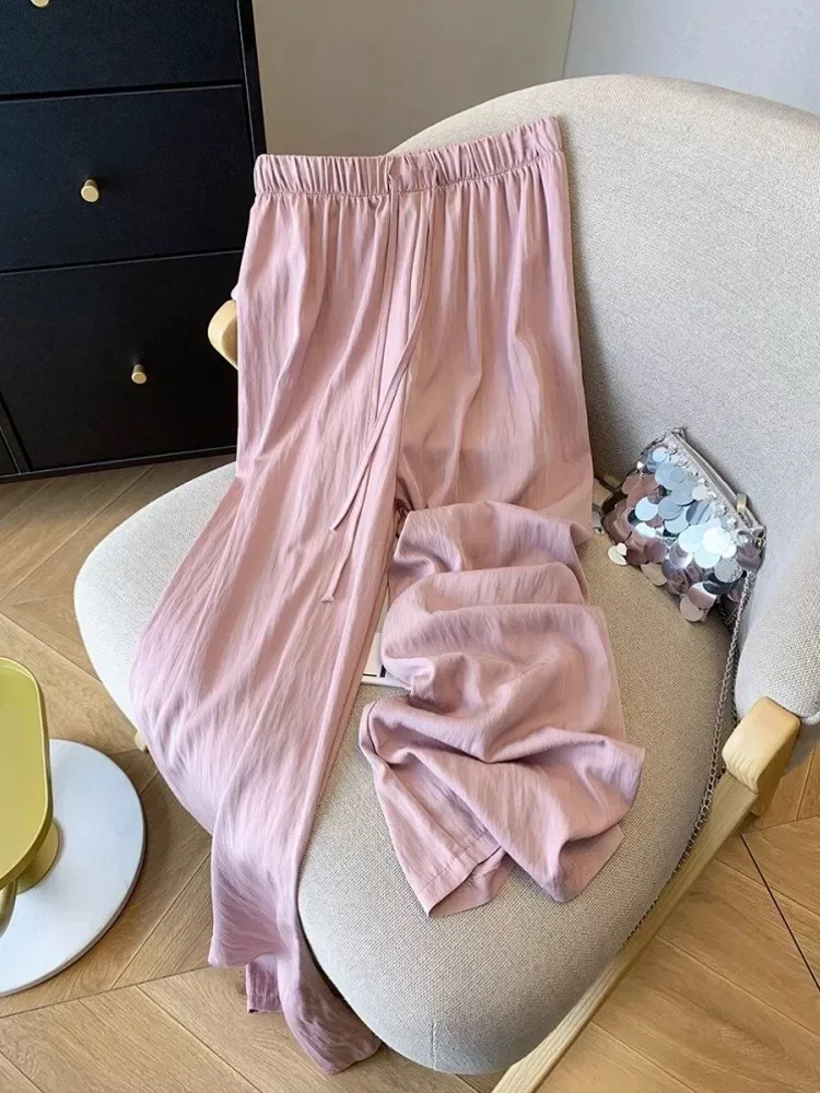Casual Straight Leg Pants Women Summer Thin Wide Leg Loose Fit Slimming Ice Silk Qui Dry Pants High Waist Long Pants